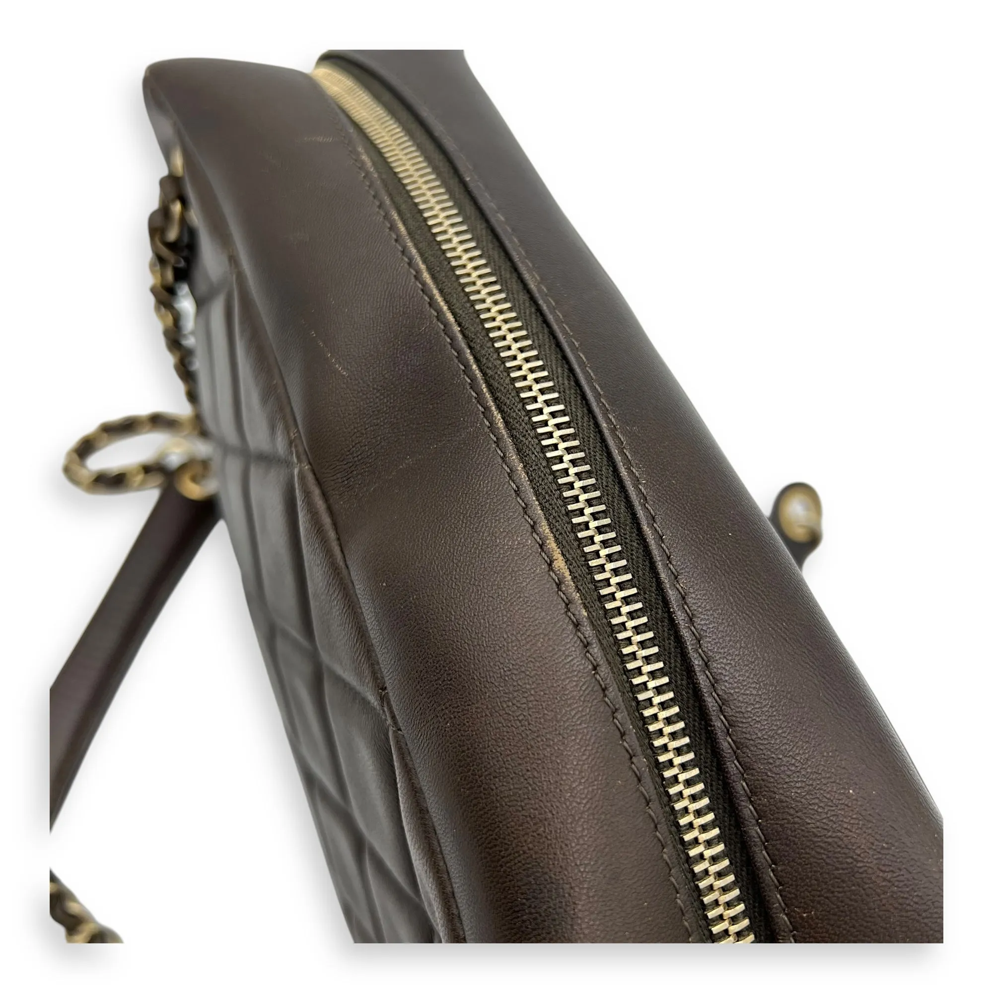 Camera Brown Shoulder Bag in Calfskin, Gold hardware