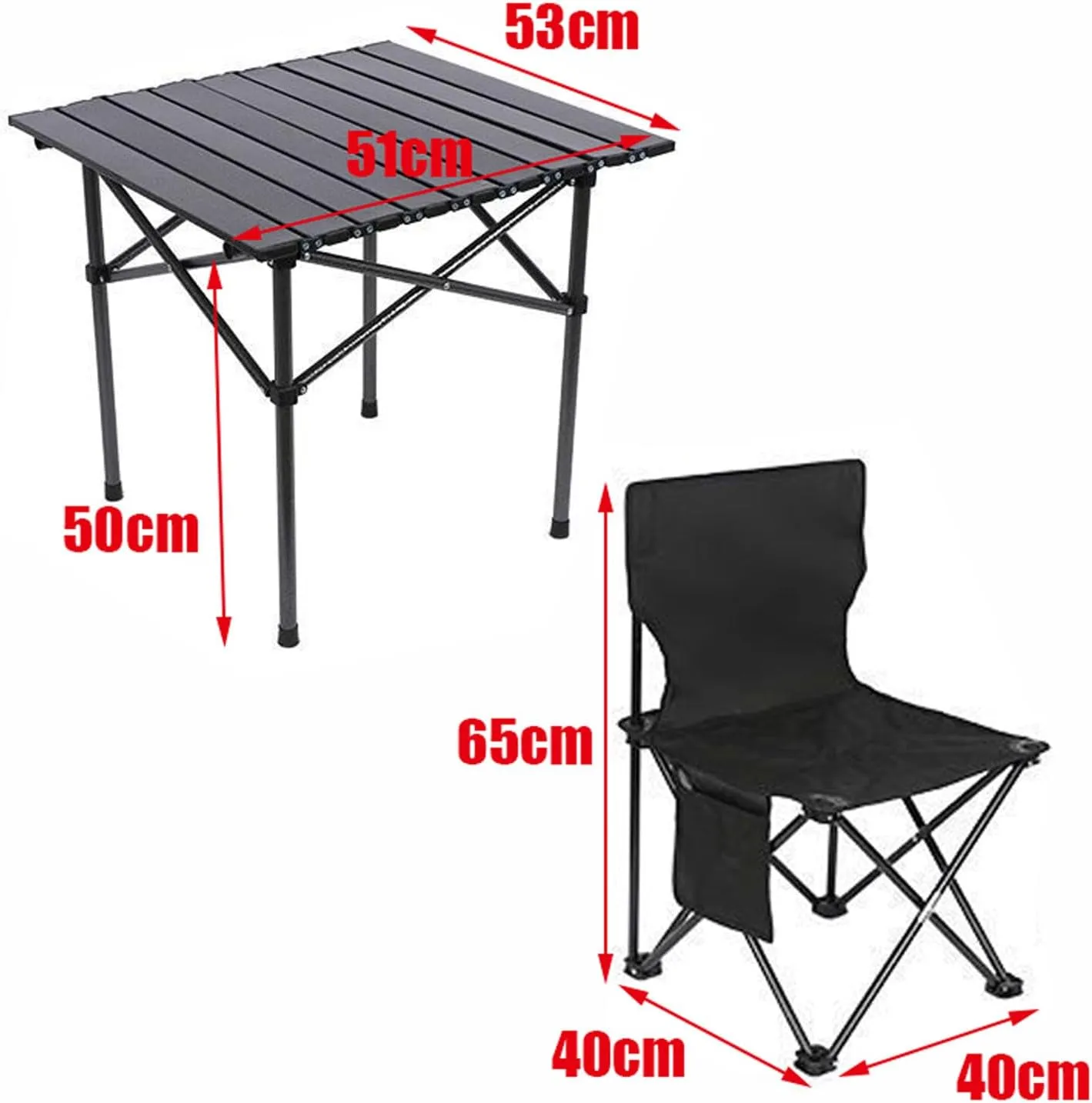 Camping Compact Table Collapsible Lightweight Lawn Chair Portable Picnic Table with Seats for More People, Folding Roll up Carbon Steel Table for Garden Patio, 53cm-black-5pcs