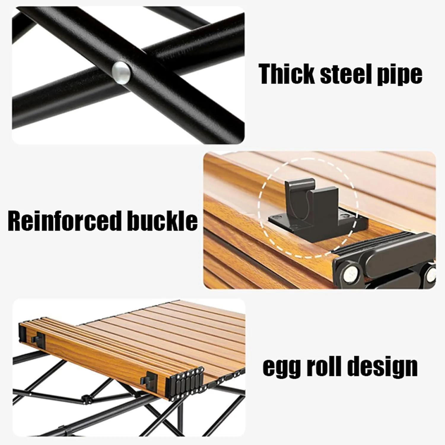 Camping Folding Chair and Table Set with Roll up Carbon Steel Folding Beach Picnic Tables Collapsible Backpack Lawn Chair for More People Party, BBQ, 120cm-5PCS, Black