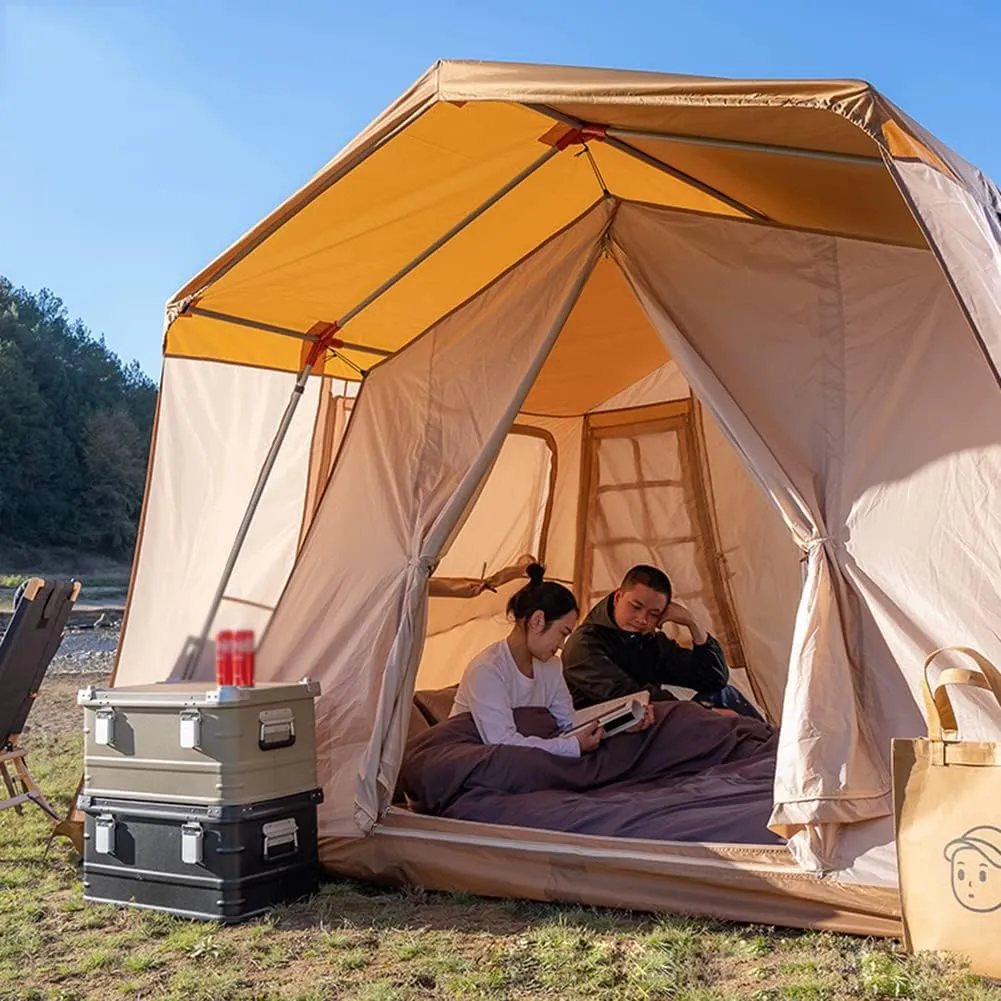 Camping Tent for 3-4 Person Double Layer Portable Family Tent Waterproof Windproof Anti-UV for Hiking Fishing - Festival Party Tent Teepee (Coffee 310X260X210CM) (Coffee 310X260X210CM)