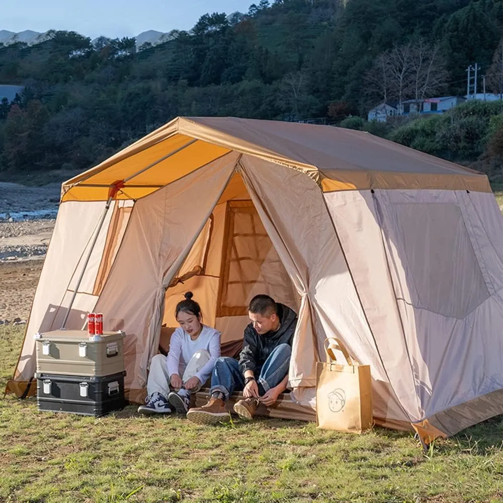 Camping Tent for 3-4 Person Double Layer Portable Family Tent Waterproof Windproof Anti-UV for Hiking Fishing - Festival Party Tent Teepee (Coffee 310X260X210CM) (Coffee 310X260X210CM)