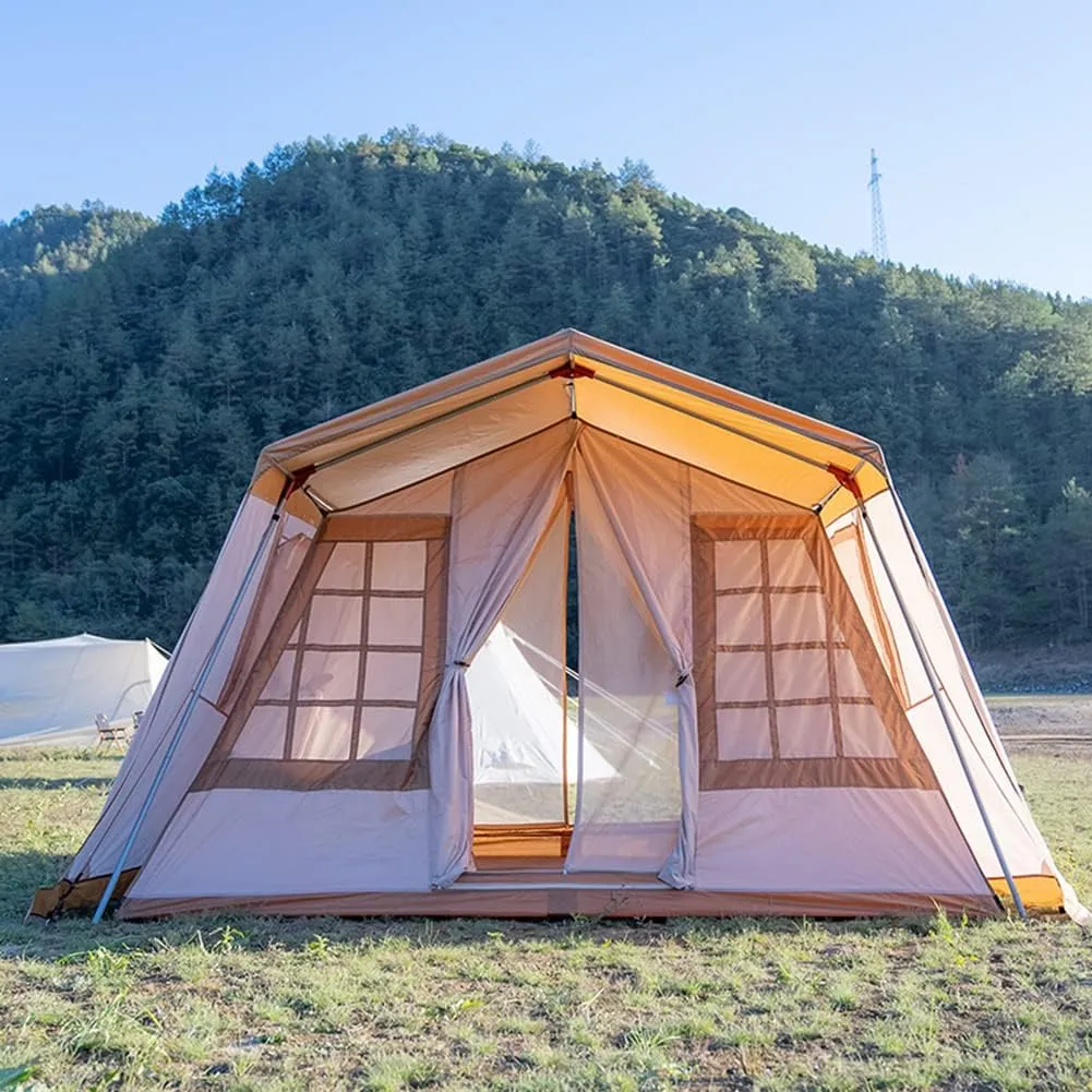 Camping Tent for 3-4 Person Double Layer Portable Family Tent Waterproof Windproof Anti-UV for Hiking Fishing - Festival Party Tent Teepee (Coffee 310X260X210CM) (Coffee 310X260X210CM)
