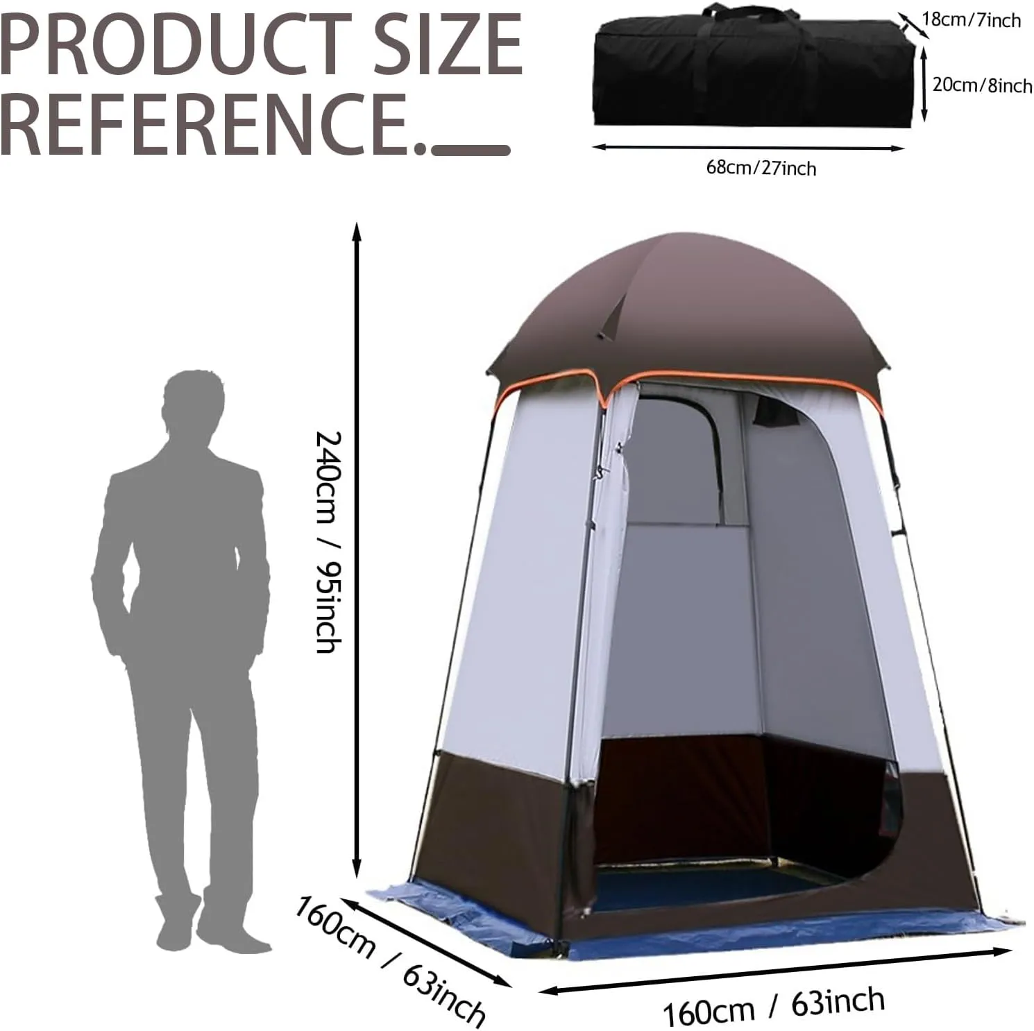 Camping Tent Shower Tent,Outdoor Changing with Built-in Hook,Holds 20 Liters of Water,63 * 63 * 95 Inch,210D Oxford Cloth Waterproof - Portable Toilet Shelter with Carrying Bag for Camping,Beach