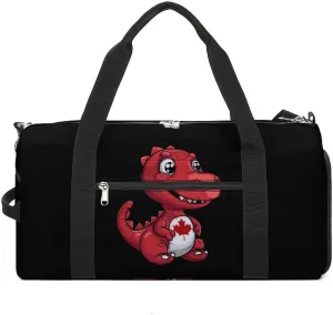 Canada Flag Funny Red Dinosaur Sports Gym Bag for Men Women Travel Duffel Bag with Shoulder Strap