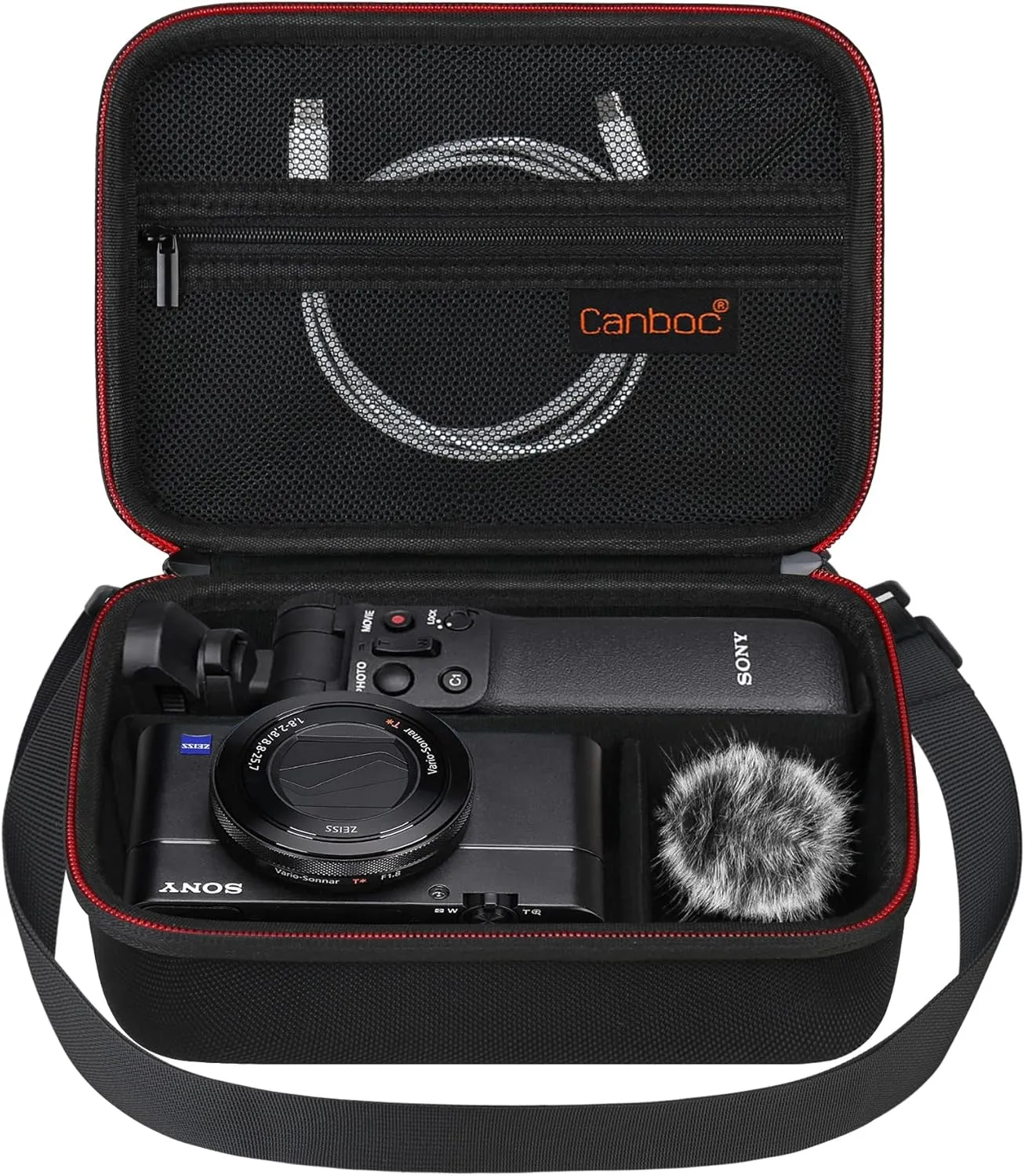 Canboc Carrying Camera Case for Sony ZV-1F/ ZV-1/ ZV-1 II Vlog Digital Camera & Vlogger Accessory Kit Tripod, Travel Storage Bag with Strap, Mesh Pocket fit Cable, Black (Case Only)