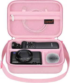 Canboc Carrying Camera Case for Sony ZV-1F/ ZV-1/ ZV-1II Vlog Digital & Vlogger Accessory Kit Tripod, Travel Storage Bag with Strap, Mesh Pocket fit Cable, Pink