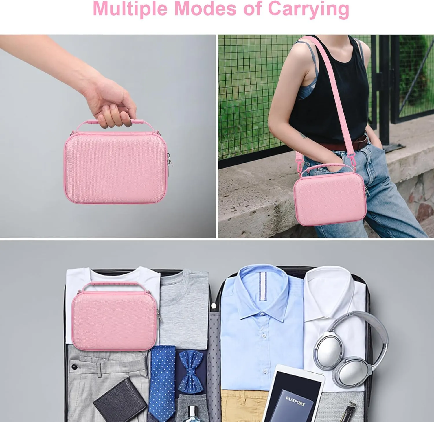 Canboc Carrying Camera Case for Sony ZV-1F/ ZV-1/ ZV-1II Vlog Digital & Vlogger Accessory Kit Tripod, Travel Storage Bag with Strap, Mesh Pocket fit Cable, Pink