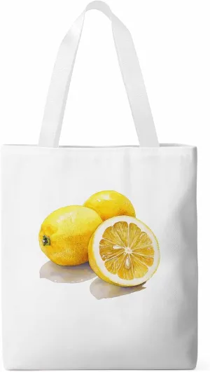 Canvas Bag Realism Lemons Canvas Grocery Bag with Long Shoulder Strap Foldable, Washable Shopping Bags Reusable White Shoulder Bag for Women 14x16 inch