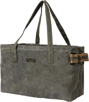Canvas Tool Tote Bag | 16OZ Waxed Canvas Tool Carrying Bag - with 8 Pockets & Top Metal Support Rods, Rectangular Foldable Canvas Tote Tool Bag for Chisels Wrench Hammer Level | Army Green