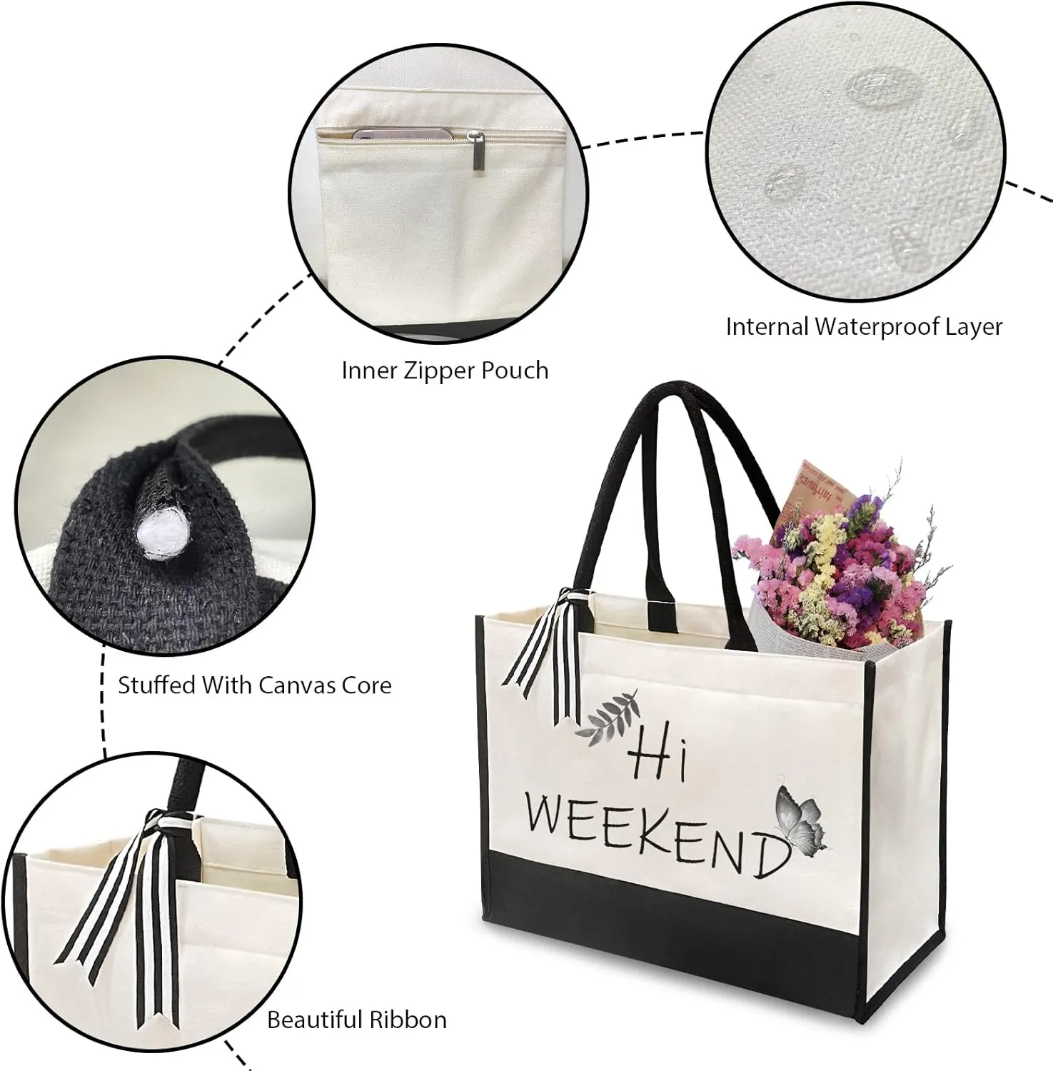 Canvas Tote Bag for Women - Beach Bag, Cat Lovers Tote, Bride & Bridesmaid Gift