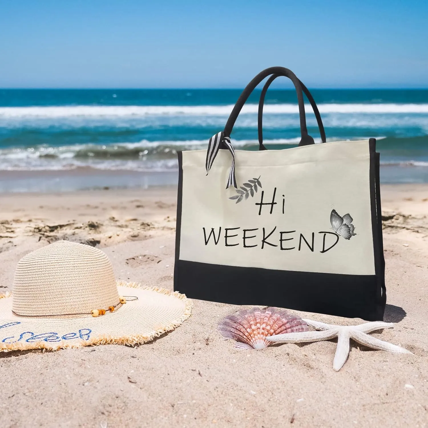 Canvas Tote Bag for Women - Beach Bag, Cat Lovers Tote, Bride & Bridesmaid Gift