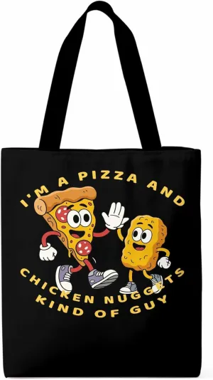 Canvas Tote Bag Pizza Fried Chicken Food Reusable Grocery Shopping Bags with Handle, Cartoon Style Large Canvas