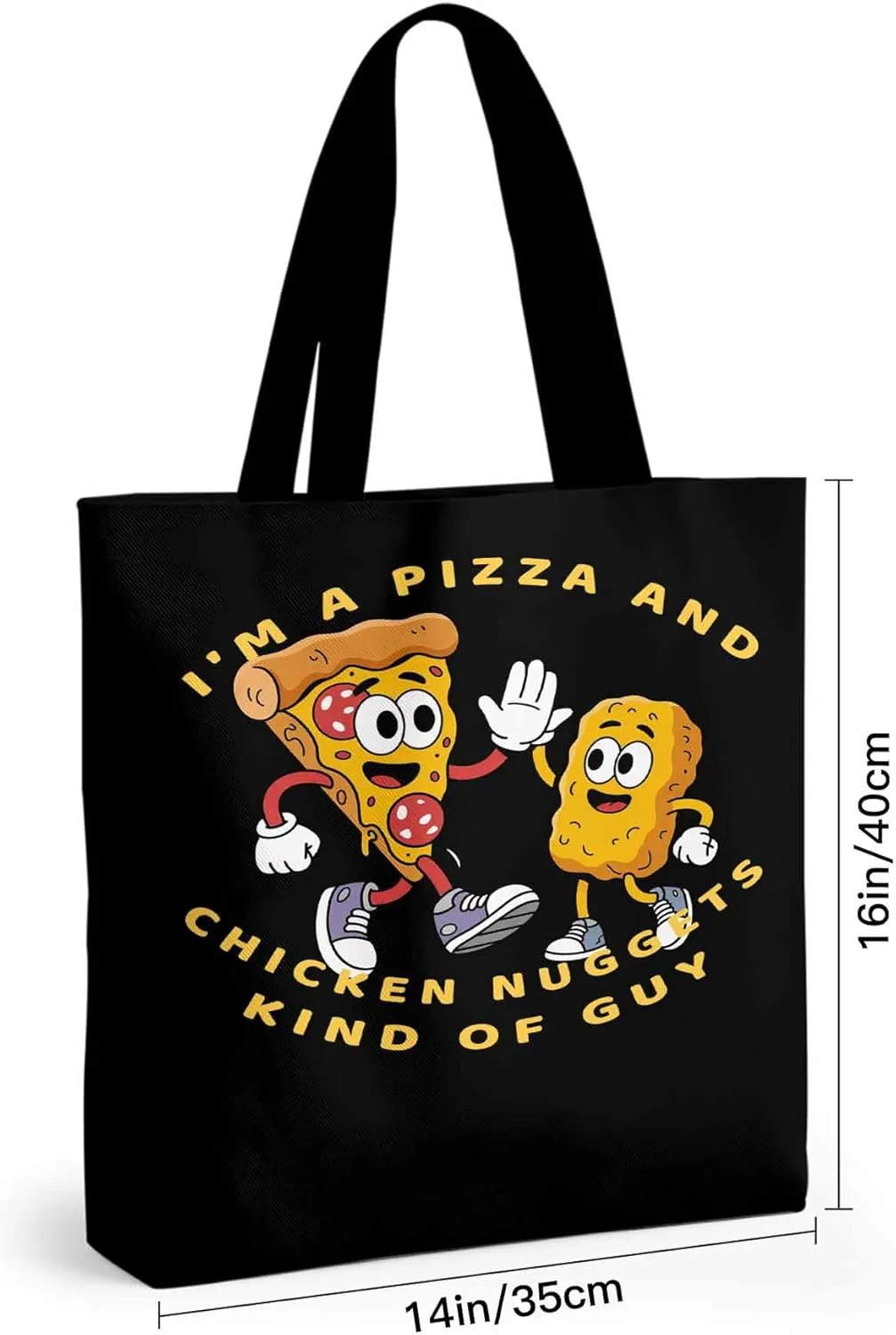Canvas Tote Bag Pizza Fried Chicken Food Reusable Grocery Shopping Bags with Handle, Cartoon Style Large Canvas