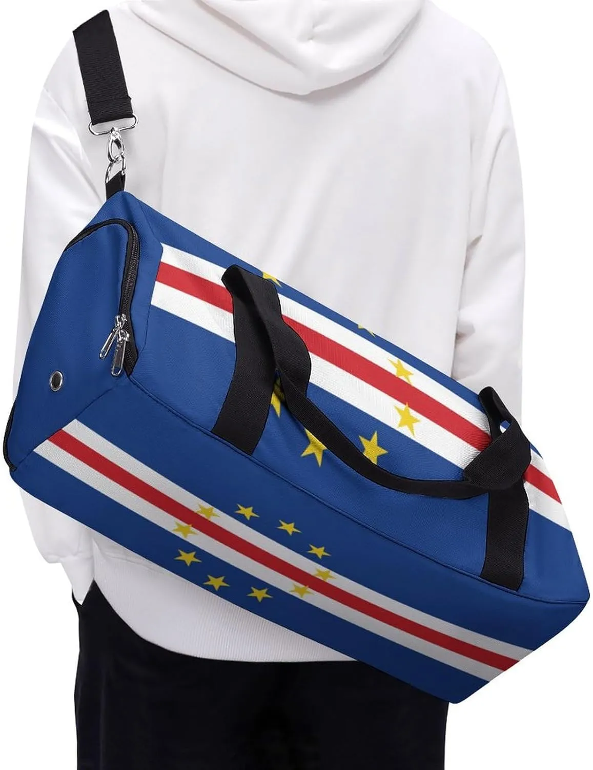 Cape Verde Flag Duffel Bag for Men Women Waterproof with Shoe Compartment