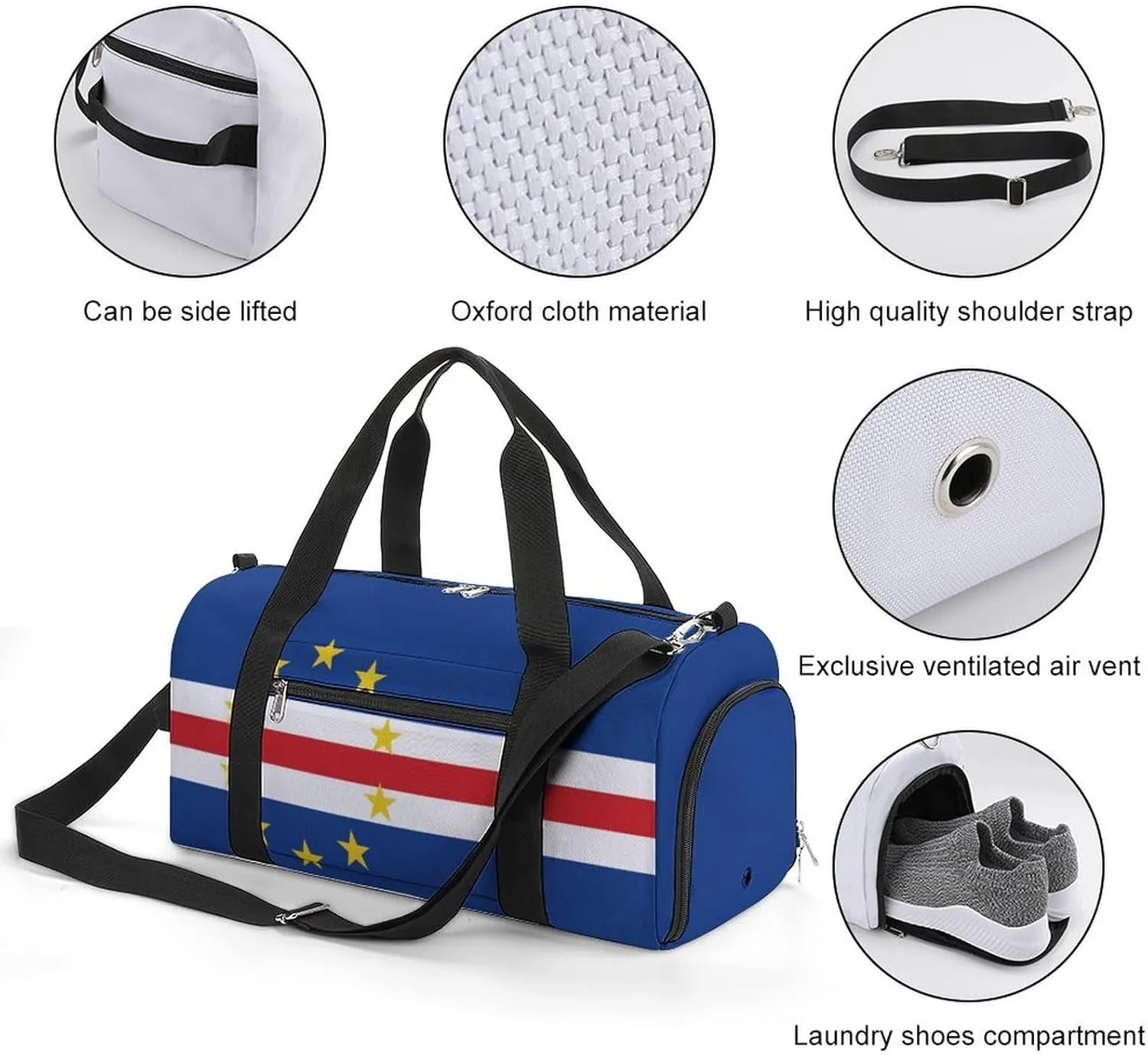 Cape Verde Flag Duffel Bag for Men Women Waterproof with Shoe Compartment