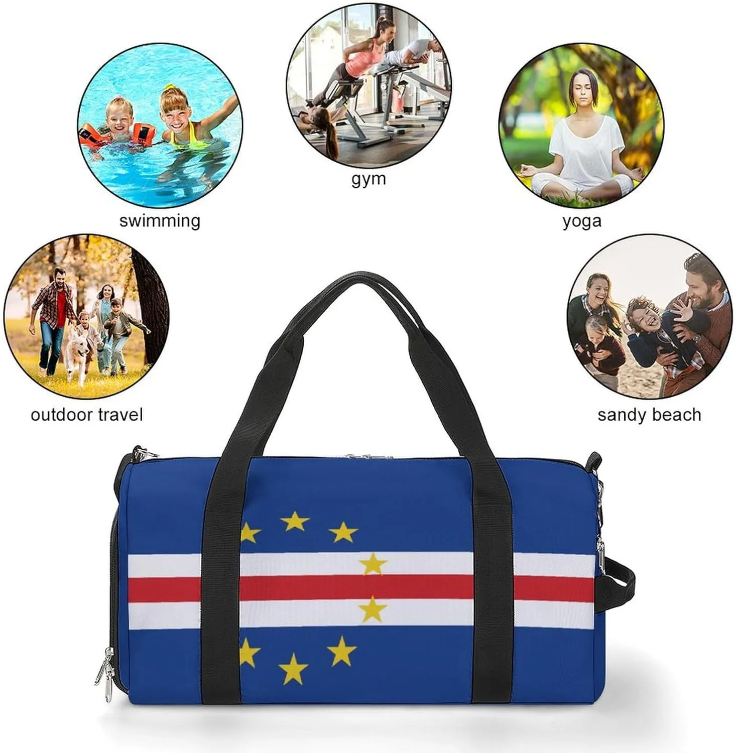 Cape Verde Flag Duffel Bag for Men Women Waterproof with Shoe Compartment