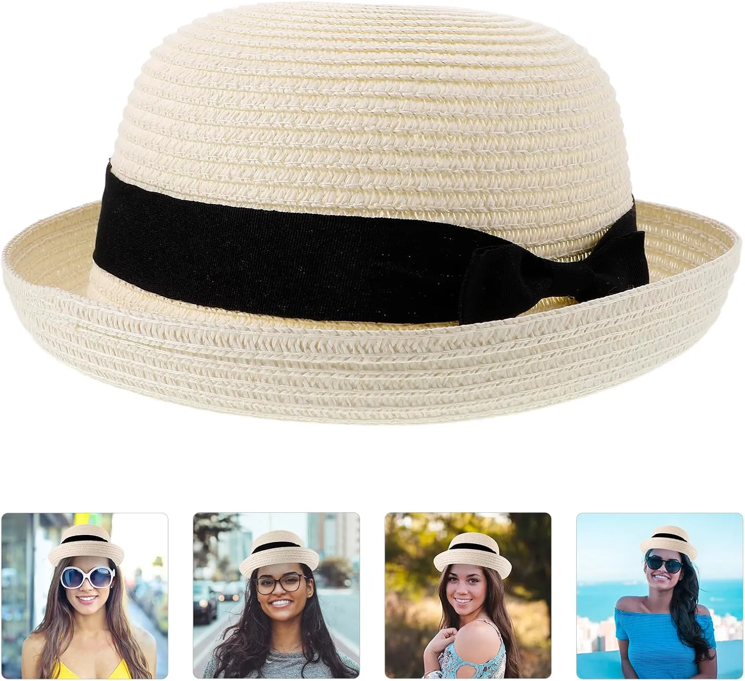 Caps for Men Straw Bowler Hat Mens Straw Hats Mens Caps Women’s Hat Foldable Sun Hat Wide Brim Dome Sun