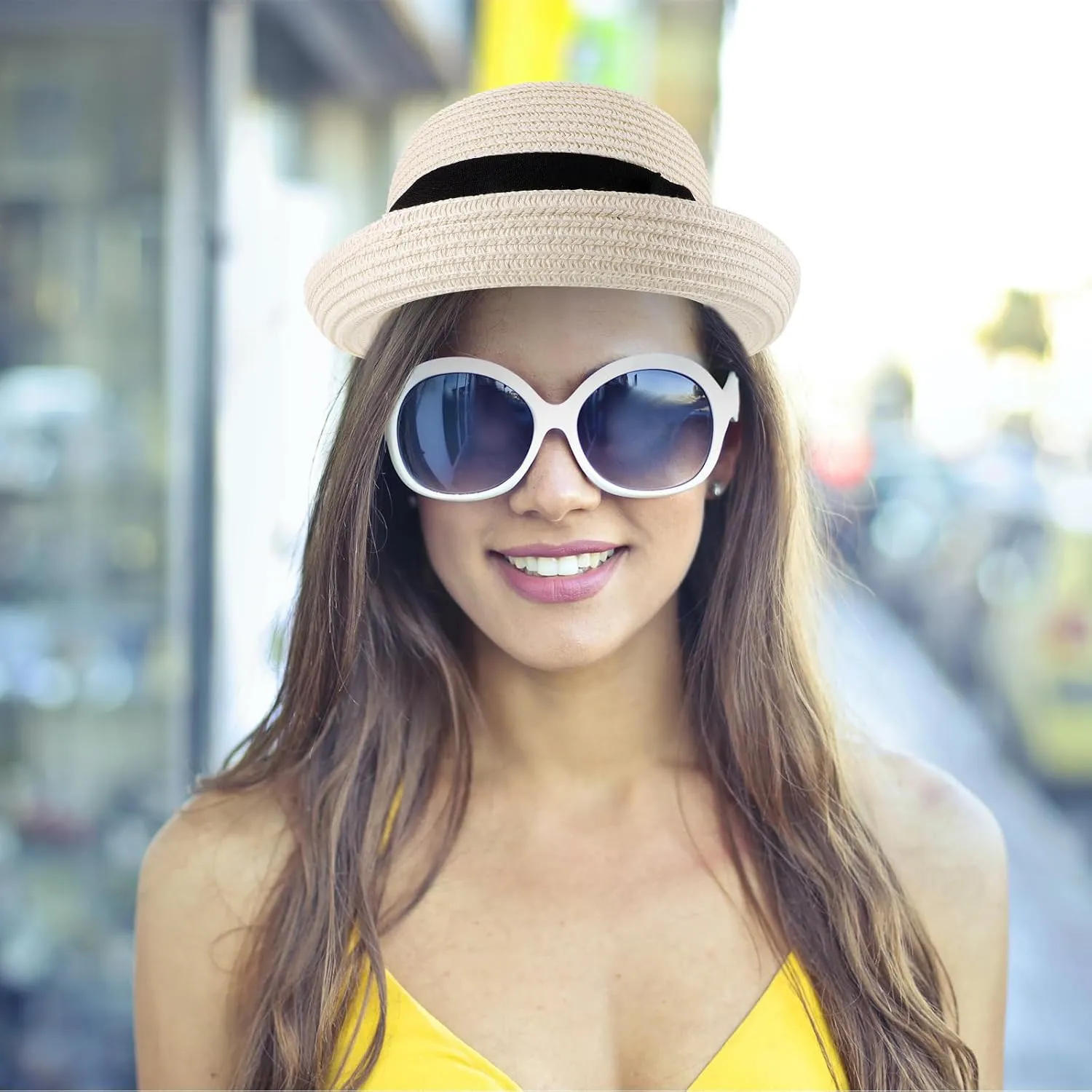 Caps for Men Straw Bowler Hat Mens Straw Hats Mens Caps Women’s Hat Foldable Sun Hat Wide Brim Dome Sun