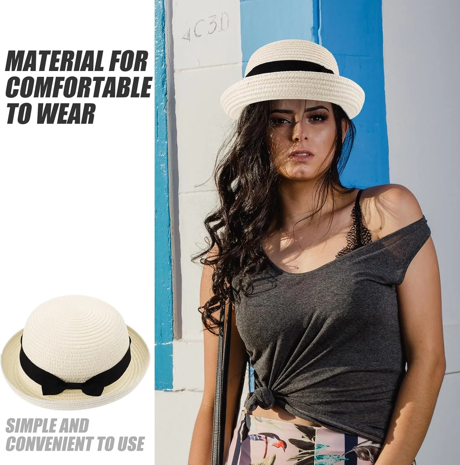 Caps for Men Straw Bowler Hat Mens Straw Hats Mens Caps Women’s Hat Foldable Sun Hat Wide Brim Dome Sun