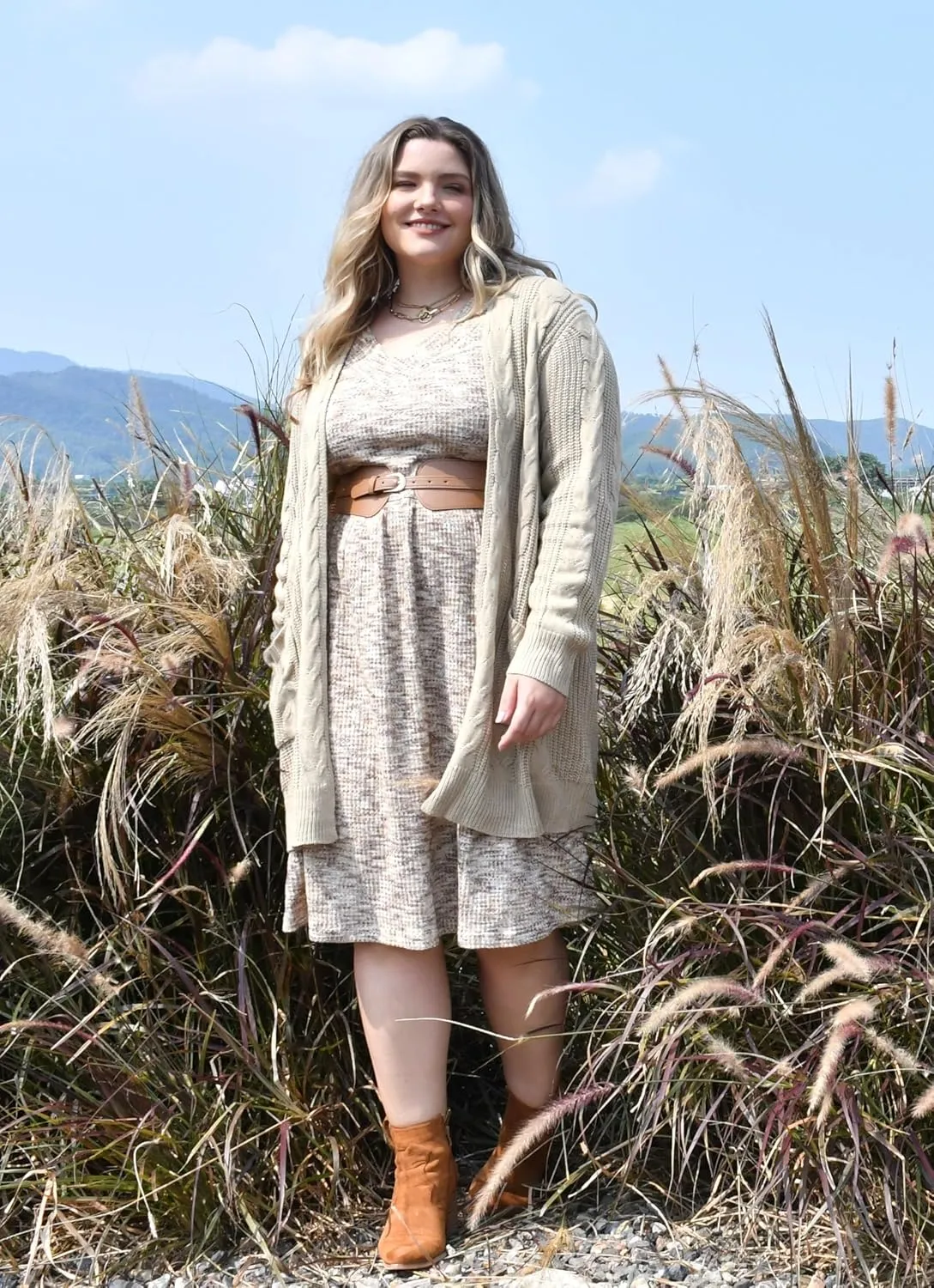 CARCOS Plus Size Cardigan Sweaters for Women Open Front Long Sleeve Oversized Winter Knit Cardigan Coats Pockets XL-3XL