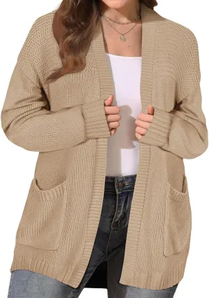 CARCOS Plus Size Cardigan Sweaters for Women Open Front Long Sleeve Oversized Winter Knit Cardigan Coats Pockets XL-3XL