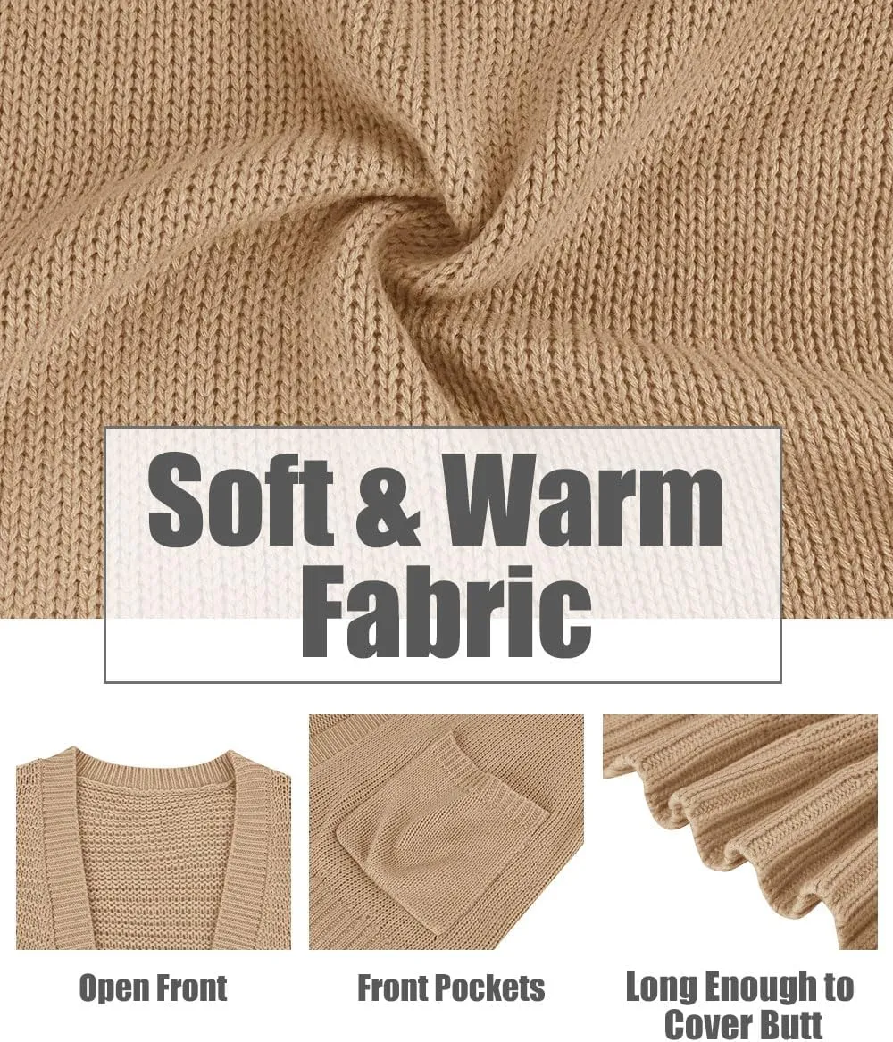 CARCOS Plus Size Cardigan Sweaters for Women Open Front Long Sleeve Oversized Winter Knit Cardigan Coats Pockets XL-3XL