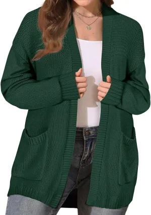 CARCOS Plus Size Cardigan Sweaters for Women Open Front Long Sleeve Oversized Winter Knit Cardigan Coats Pockets XL-3XL