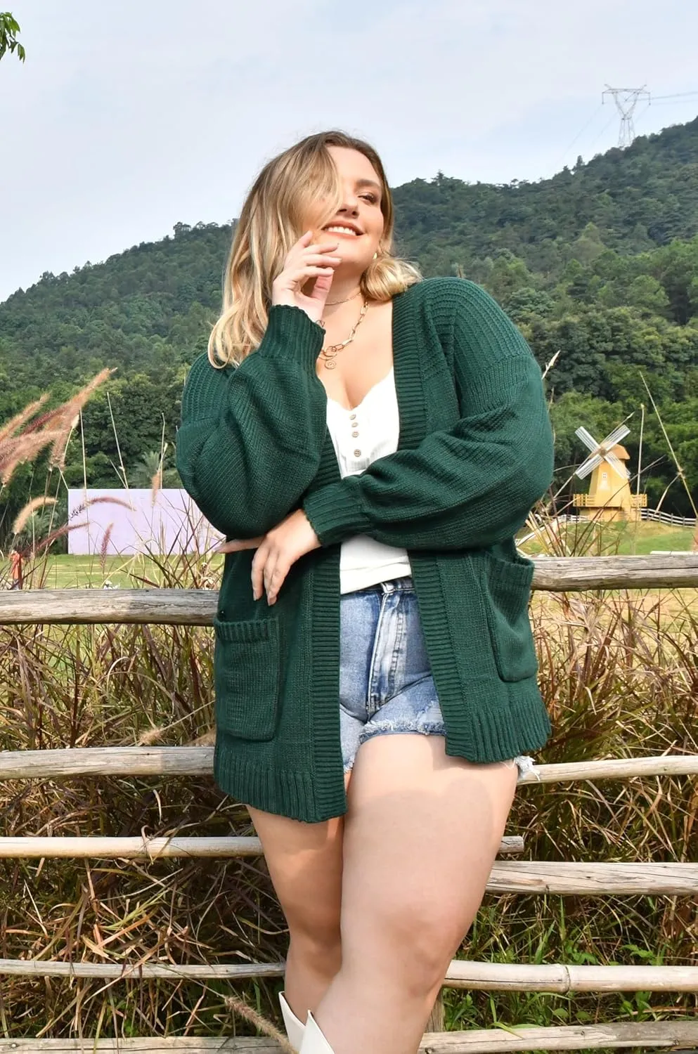 CARCOS Plus Size Cardigan Sweaters for Women Open Front Long Sleeve Oversized Winter Knit Cardigan Coats Pockets XL-3XL
