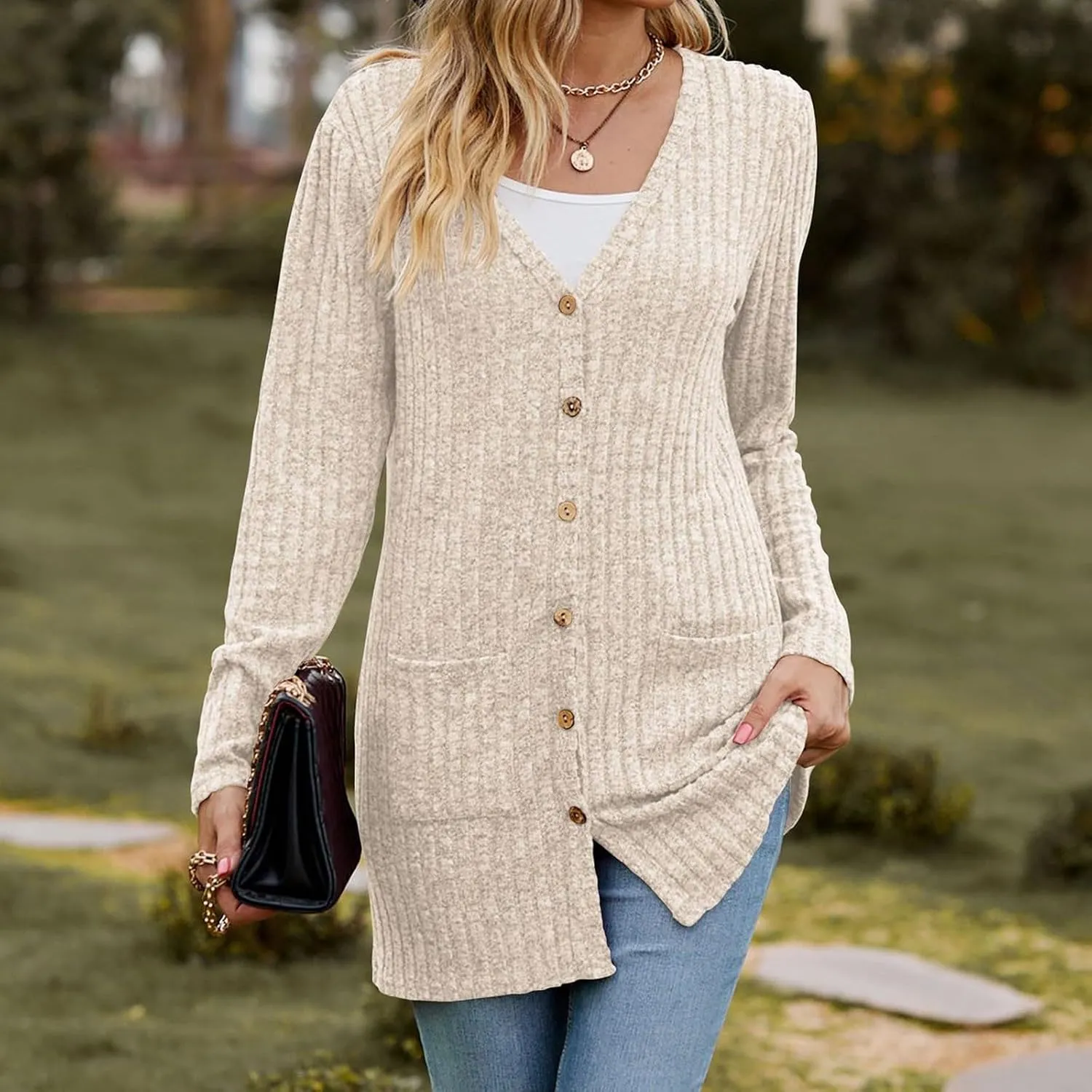 Cardigan Sweaters for Women Long Sleeve Casual Knit Open Front Cardigans Lightweight Fall Fashion Going Out Coats