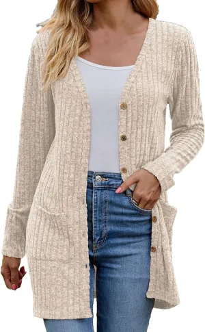 Cardigan Sweaters for Women Long Sleeve Casual Knit Open Front Cardigans Lightweight Fall Fashion Going Out Coats