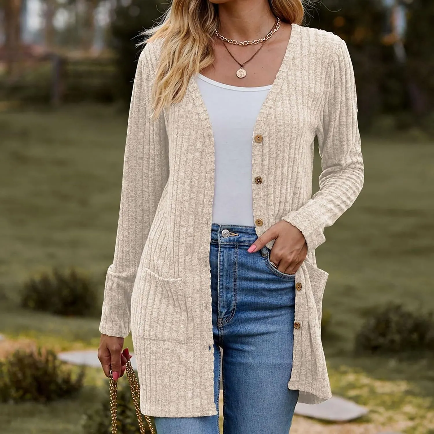 Cardigan Sweaters for Women Long Sleeve Casual Knit Open Front Cardigans Lightweight Fall Fashion Going Out Coats