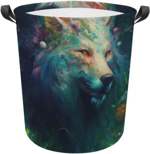 Carnivore Laundry Basket, Wolf Collapsible Laundry Hamper, Waterproof Oxford Cloth Laundry Bag with Handles, Wild Animals Clothes Toy Organizer Basket for Room