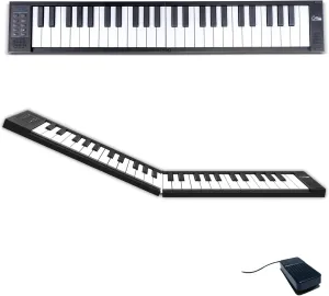 Carry-on Folding Piano 49 Touch - Ultra-Portable Piano with 128 Voices, USB and Bluetooth MIDI Connectivity - Portable Piano keyboard for Travel Suitable for Practice and Performances - Black