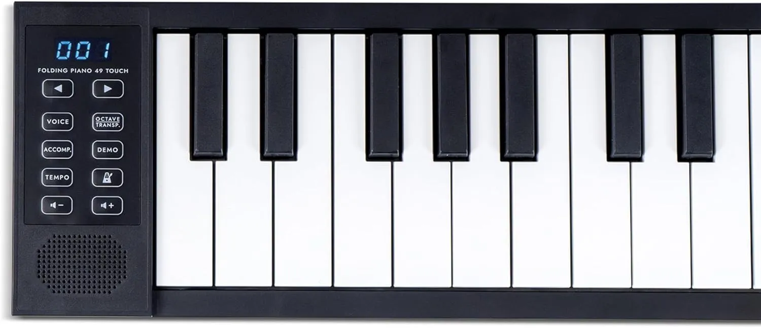 Carry-on Folding Piano 49 Touch - Ultra-Portable Piano with 128 Voices, USB and Bluetooth MIDI Connectivity - Portable Piano keyboard for Travel Suitable for Practice and Performances - Black