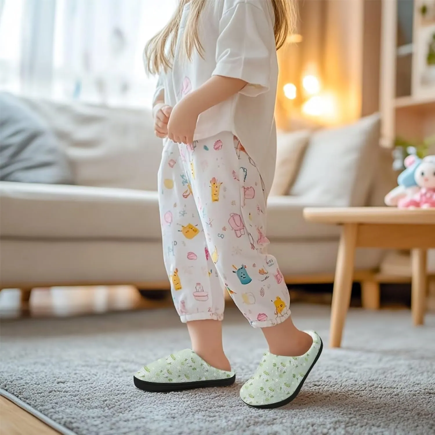 Cartoon Animal Children's Plush Slippers for Little Girls Boys Slip On Warm Fuzzy Winter Slippers Lightweight Soft Indoor House Shoes SizeUS 9-15