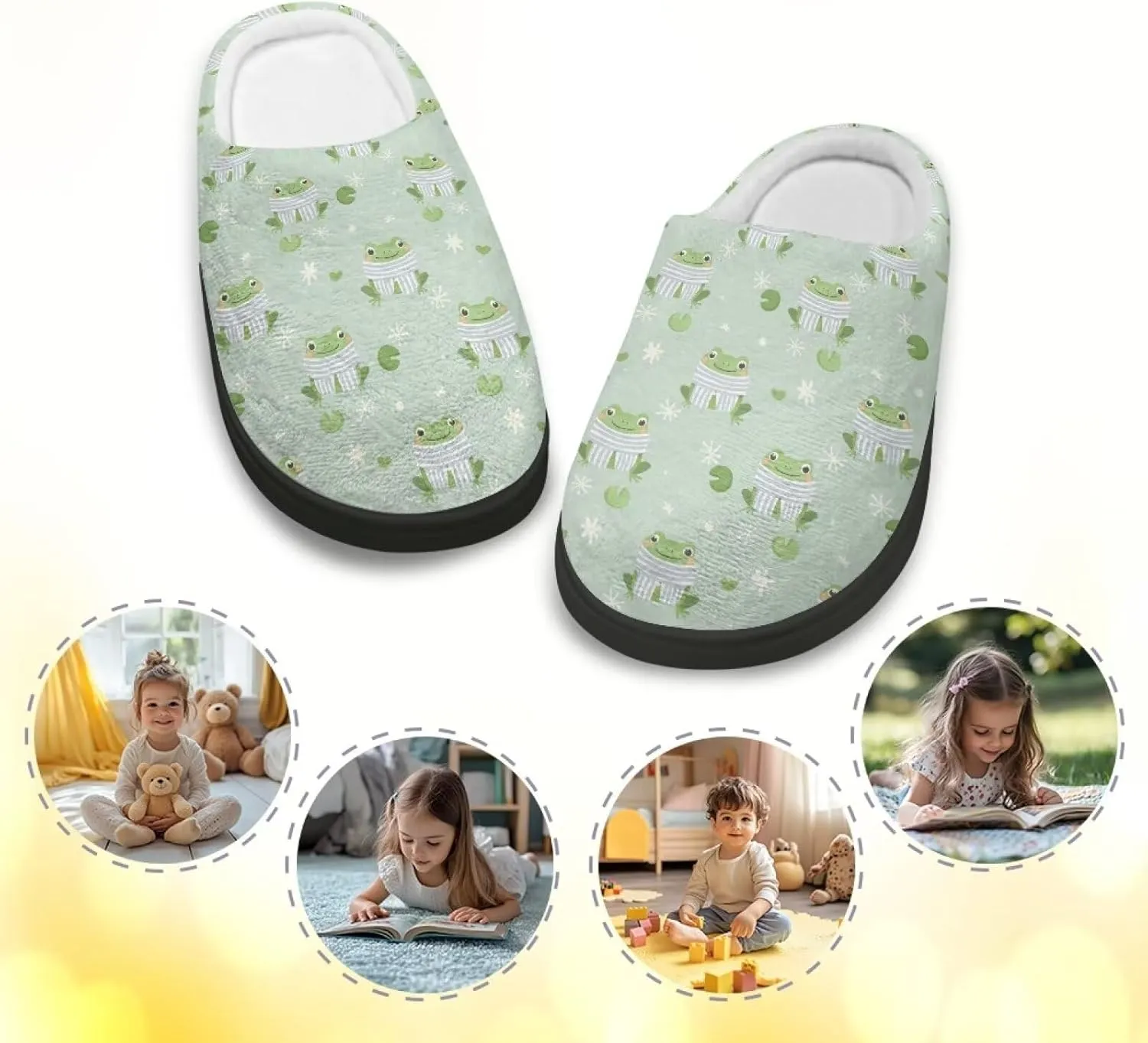 Cartoon Animal Children's Plush Slippers for Little Girls Boys Slip On Warm Fuzzy Winter Slippers Lightweight Soft Indoor House Shoes SizeUS 9-15