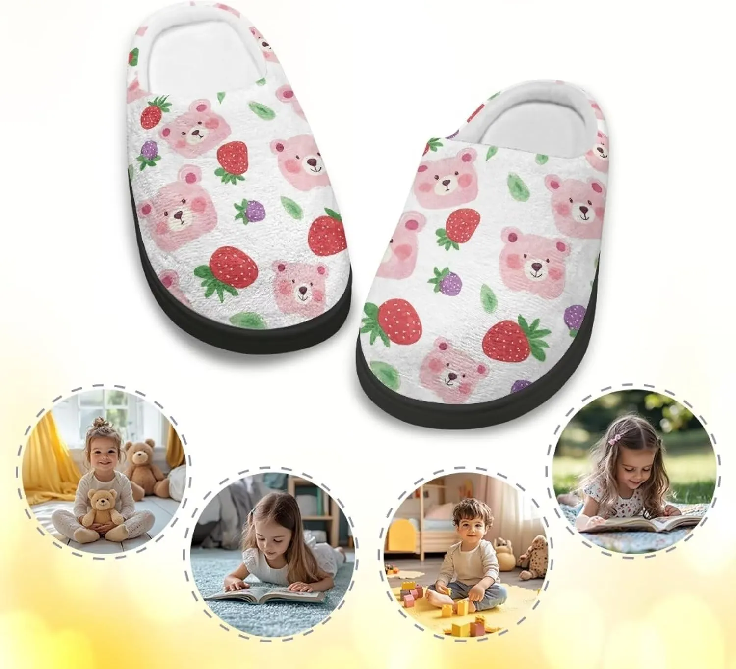 Cartoon Animal Children's Plush Slippers Washable House Slippers Cute Patterns Comfortable Flannel Indoor Winter Shoes SizeUS 9-15