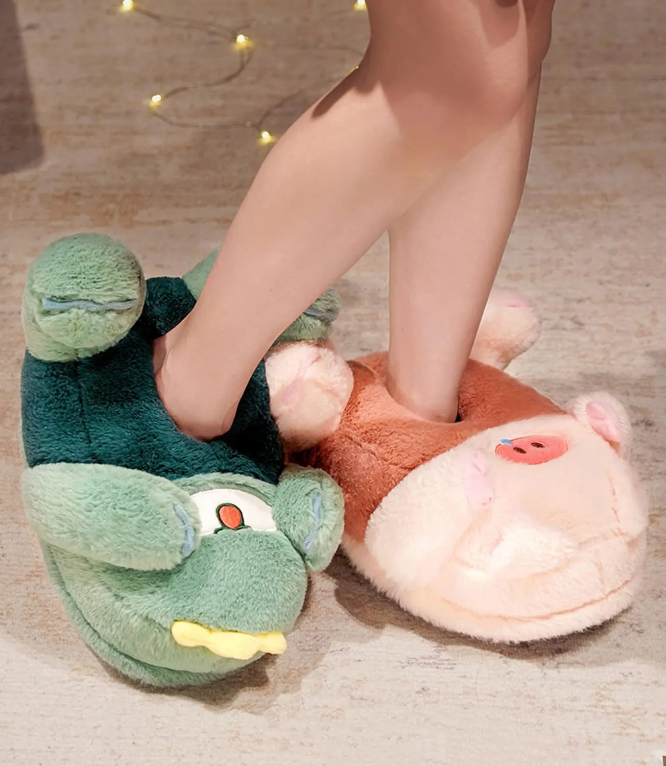 Cartoon animal crocodile cotton slippers cute winter home warm indoor and outdoor plush men and women's shoes