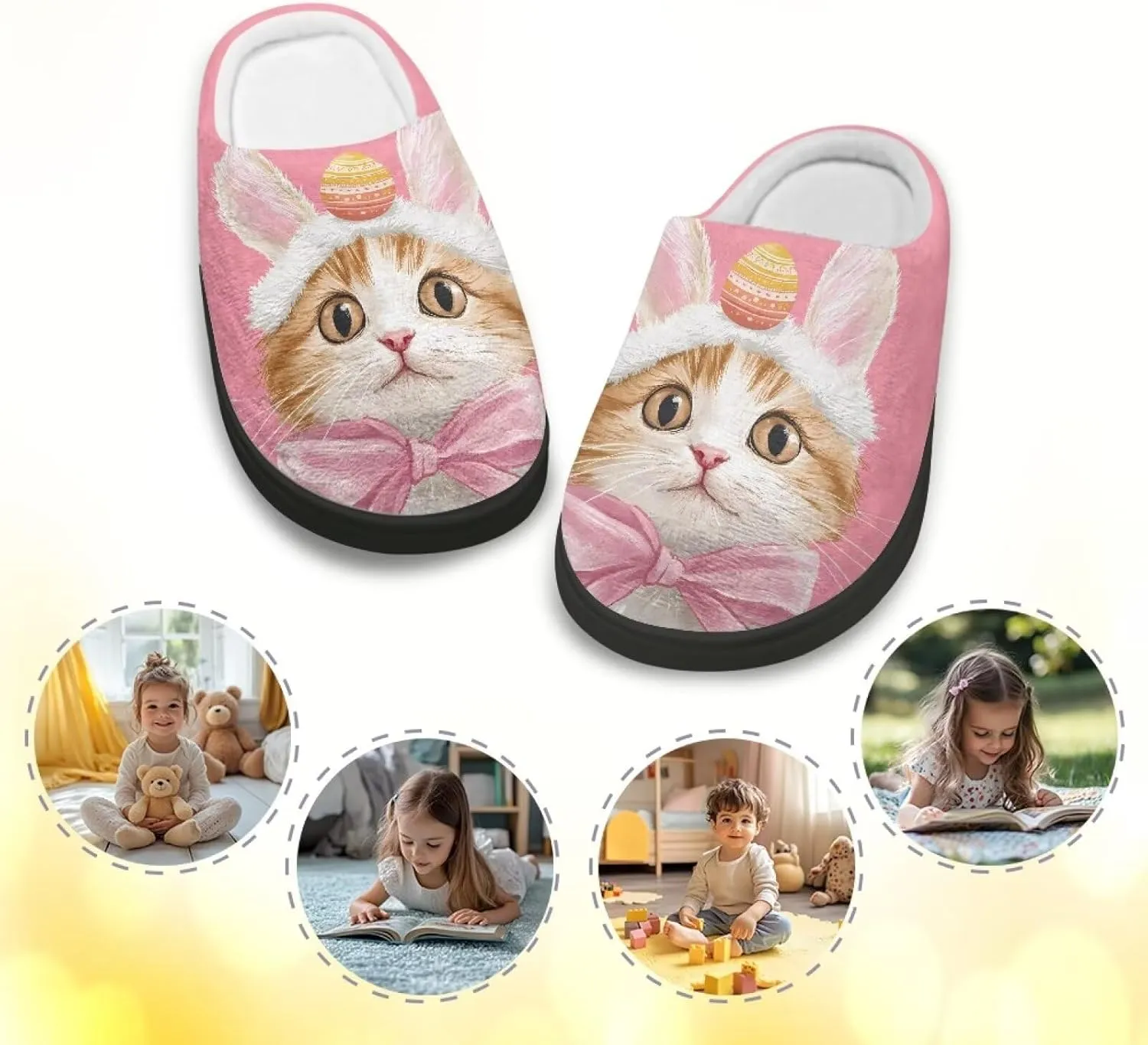 Cartoon Animal Girls Boys Fluffy Slippers Comfy Closed Toe Shoes Slip-on Slides for Kids House Indoor Slippers SizeUS 9-15