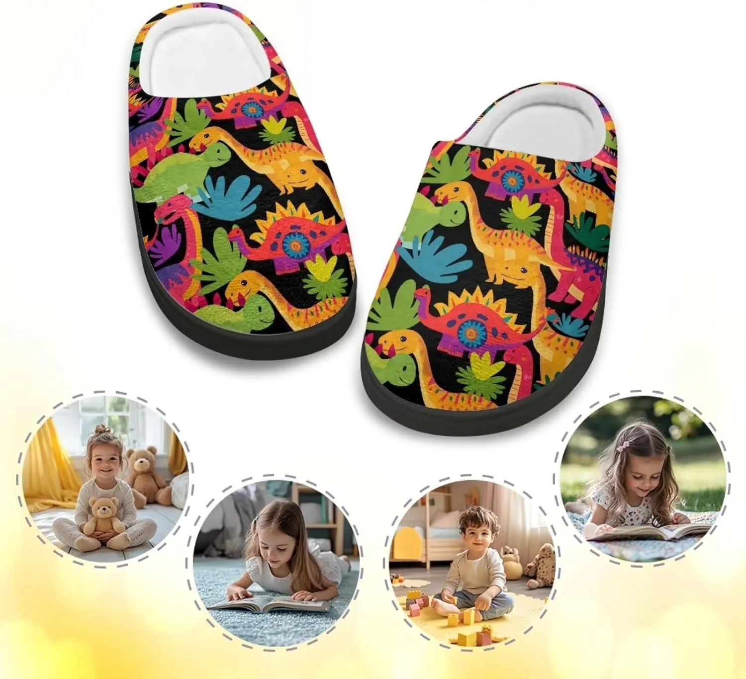 Cartoon Animal Girls Boys Fluffy Slippers Comfy Closed Toe Shoes Slip-on Slides for Kids House Indoor Slippers SizeUS 9-15