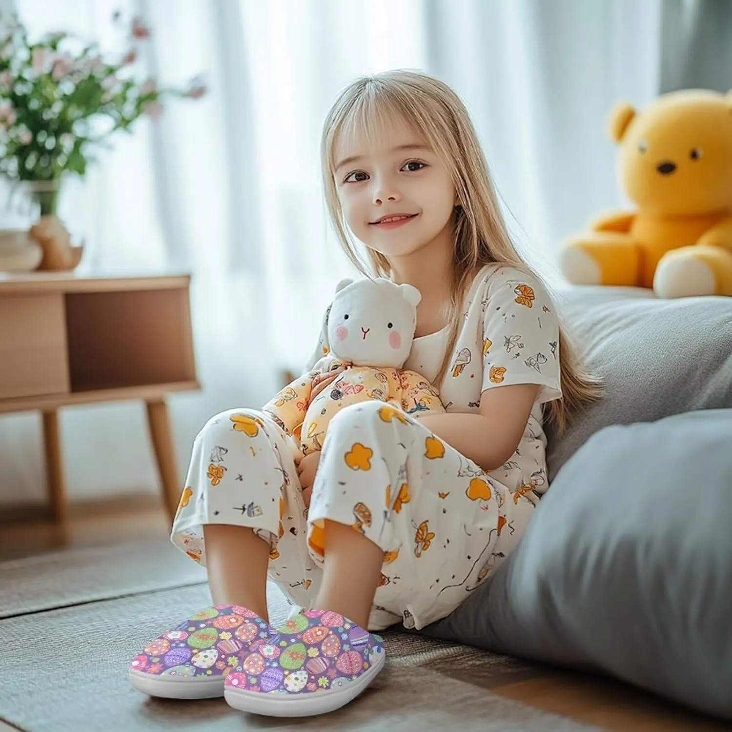 Cartoon Animal Kids Fluffy Slippers Boys Girls Comfy Closed Toe Shoes Slip On Slides Indoor House Slippers SizeUS 9-15