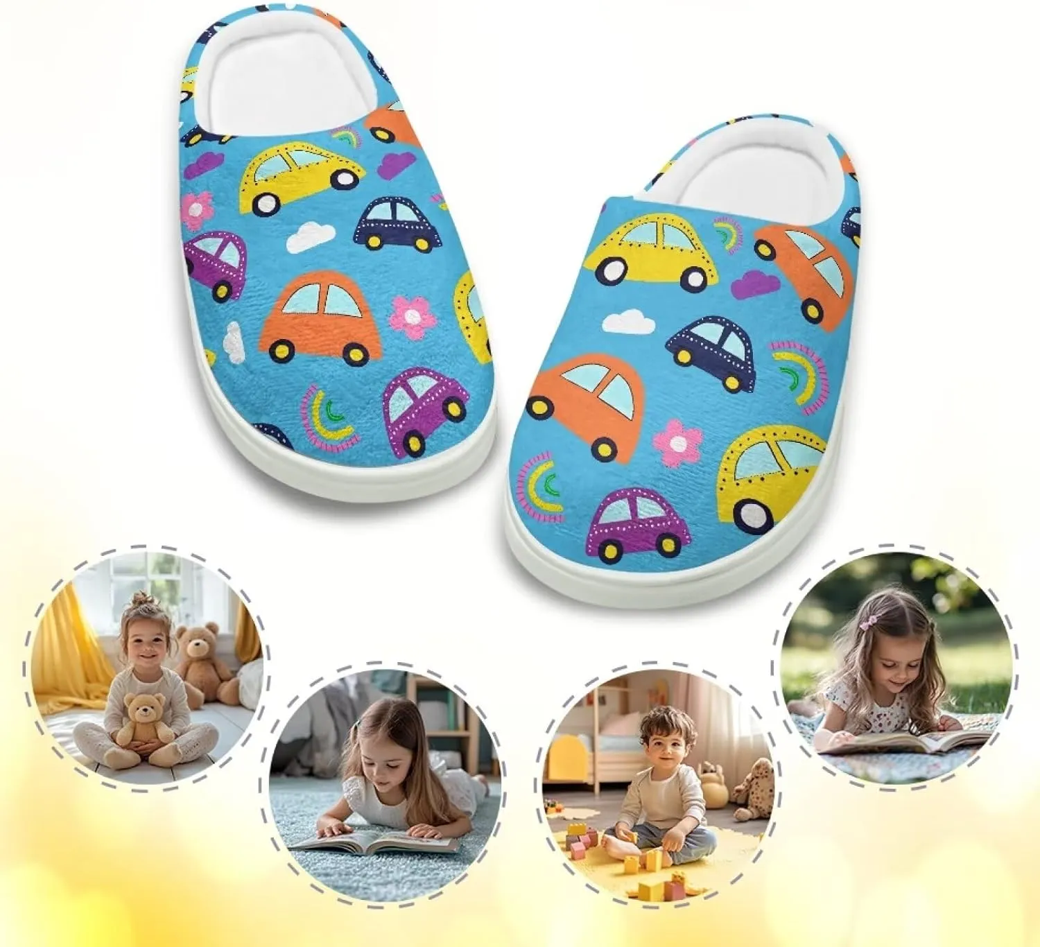 Cartoon Animals Children's Fuzzy Slippers Boys Girls Cozy Warm Winter House Slippers Comfy with Non-Slip Sole for Little Kids SizeUS 9-15