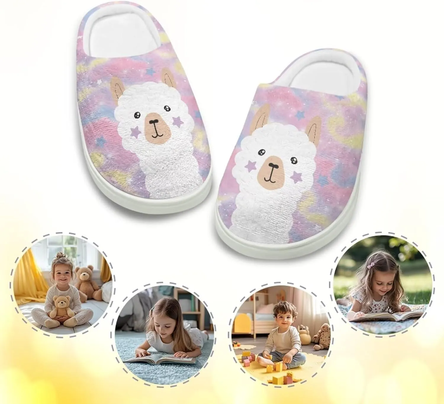 Cartoon Animals Children's Fuzzy Slippers Boys Girls Cozy Warm Winter House Slippers Comfy with Non-Slip Sole for Little Kids SizeUS 9-15