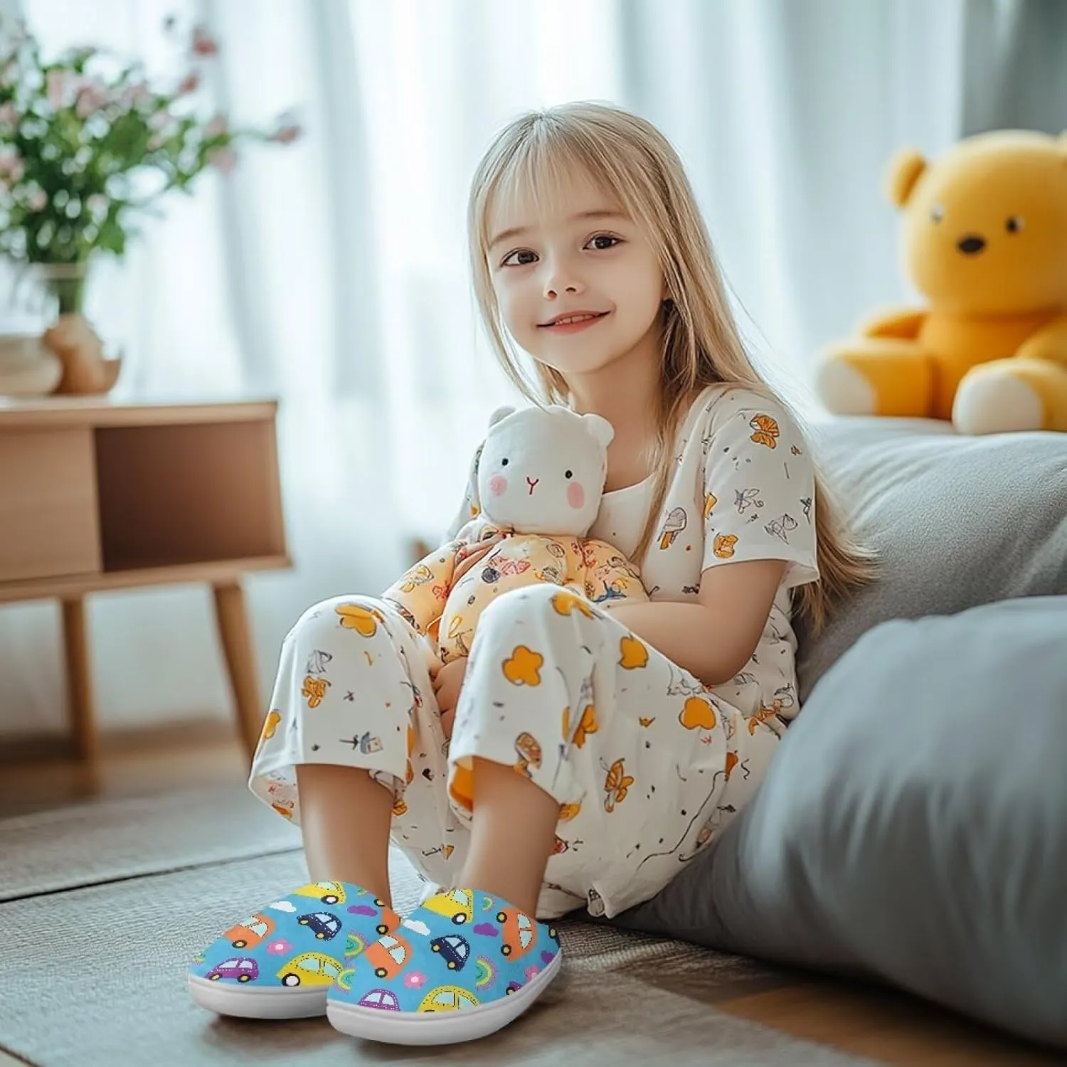 Cartoon Animals Children's Fuzzy Slippers Boys Girls Cozy Warm Winter House Slippers Comfy with Non-Slip Sole for Little Kids SizeUS 9-15