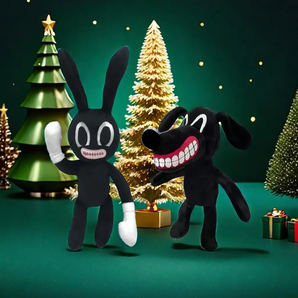 Cartoon Dog Cat Rabbit Plush Toys Halloween Christmas Horror Plush Toy for Home Party Gift Birthday Toy (Rabbit&Dog)