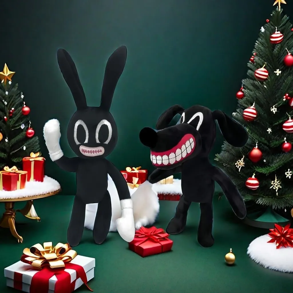 Cartoon Dog Cat Rabbit Plush Toys Halloween Christmas Horror Plush Toy for Home Party Gift Birthday Toy (Rabbit&Dog)