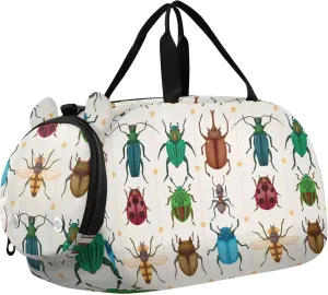 Cartoon Insect Bug Beetles Sports Duffle Bag for Girls Boys, Gym Bag with Shoe Compartment, Kids Travel Overnight Weekender Shoulder Bag