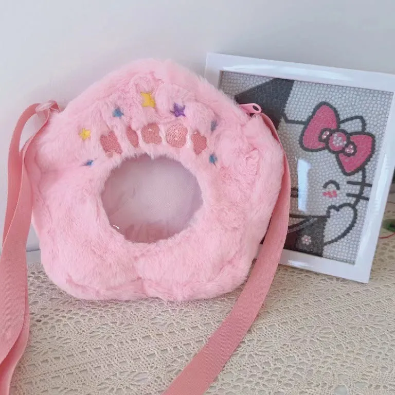 Cartoon Plush Round Cute Khaki Ornaments Soft Crossbody Bags