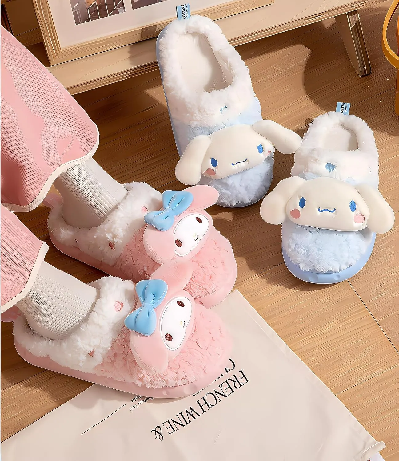 Cartoon Slippers Anime Plush Slippers Indoor Winter Non-Slip Warm Shoes Suitable For Big Kids Or Women's
