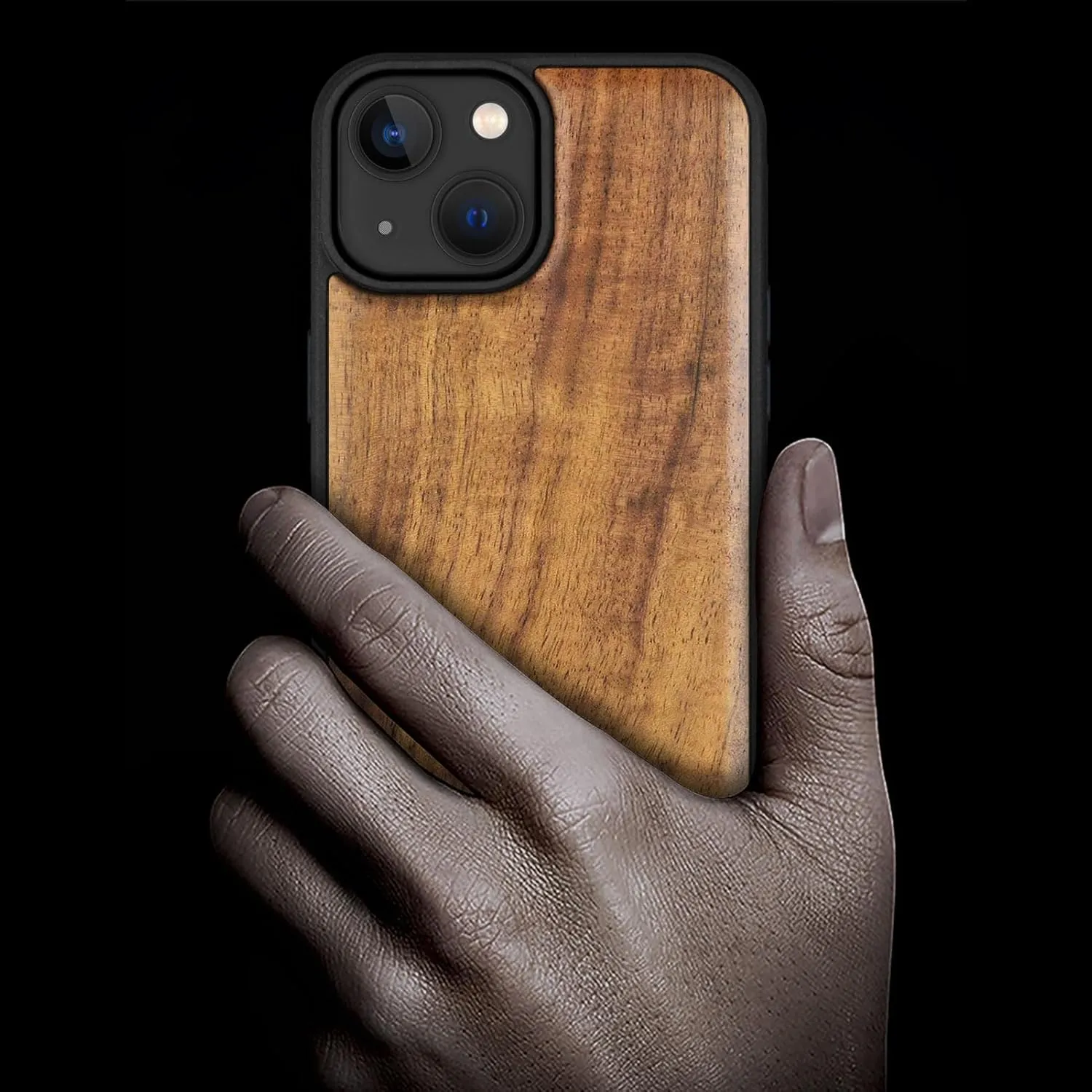 Carveit Magnetic Wooden Case for iPhone 15 Case, Compatible with MagSafe Wireless Chargers, Solid Wood & Black Soft TPU Shockproof Cover (Natural Grain) - Walnut